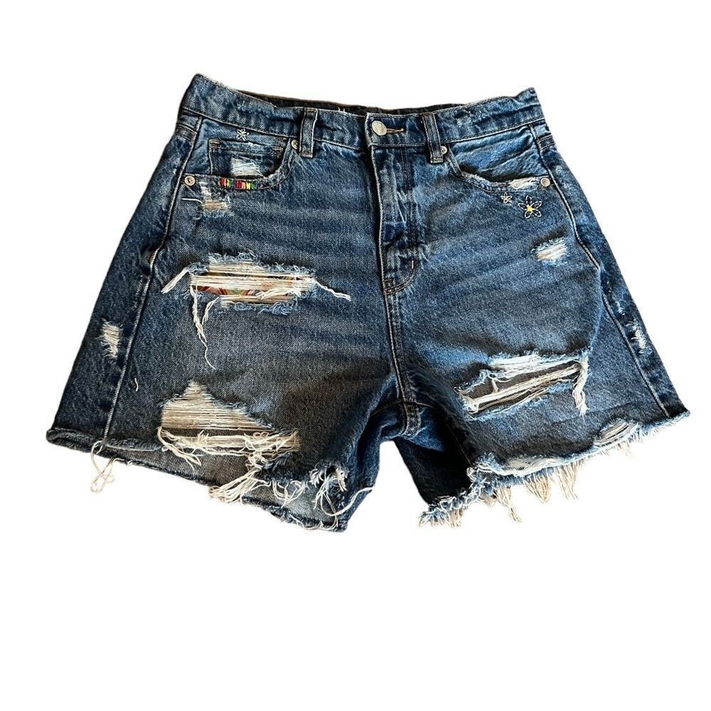 American Eagle Pride High Rise Baggy Shorts Distressed Size 4